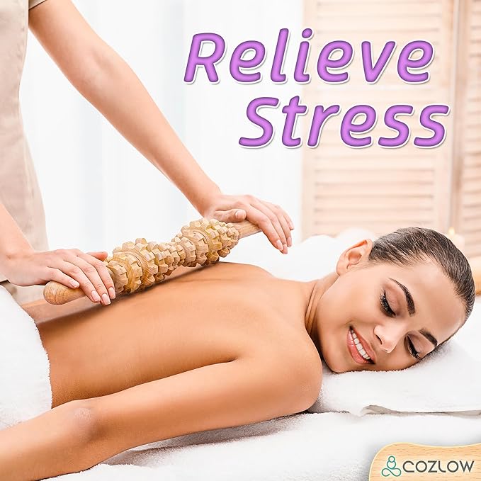 COZLOW Wooden Massage Roller Stick (Hourglass Shape) - Curved Wood Therapy Massage Tool for Body Sculpting, Fascia Release & Lymphatic Drainage - Maderotherapy Helps Reduce Cellulite Appearance