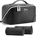 BOYATU Travel Makeup Bag Cosmetic Bags for Women: 3 Pcs Set Large Capacity Make up Bag with Handle - Waterproof Vegan Leather Toiletry Bags Travel Essentials with Compartments(C-2-Black)
