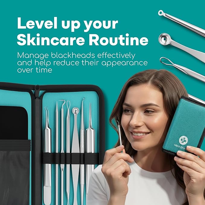 Blackhead Remover Kit with Oil Control Blotting Paper [50 Sheets] - Stainless Steel Pimple Popper, Blackhead Extraction Kit Including Spot Poppers, Whitehead & Blackhead Extractors