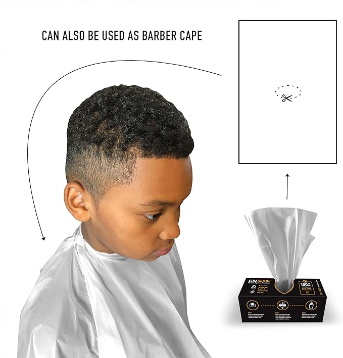 Premium Barber Plastic Disposable Sink Guards - Beard Trimmer for Men Apron Cape & Beard Bib Alternative - Single Use - 20 Count