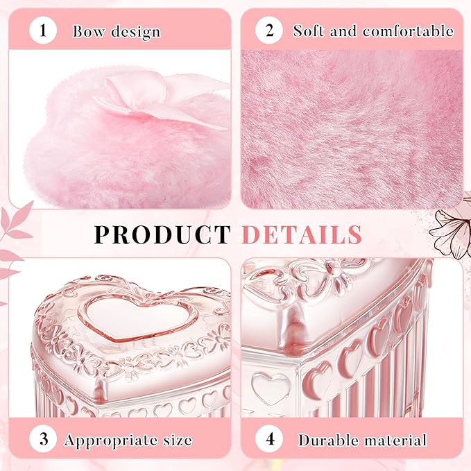 Tioncy 4 Pcs Large Body Powder Puff and Container Extra Large Body Powder Puff Dish Soft Washable Reusable Fluffy Makeup Sponge Wet Dry (Simple,Pink and Clear)