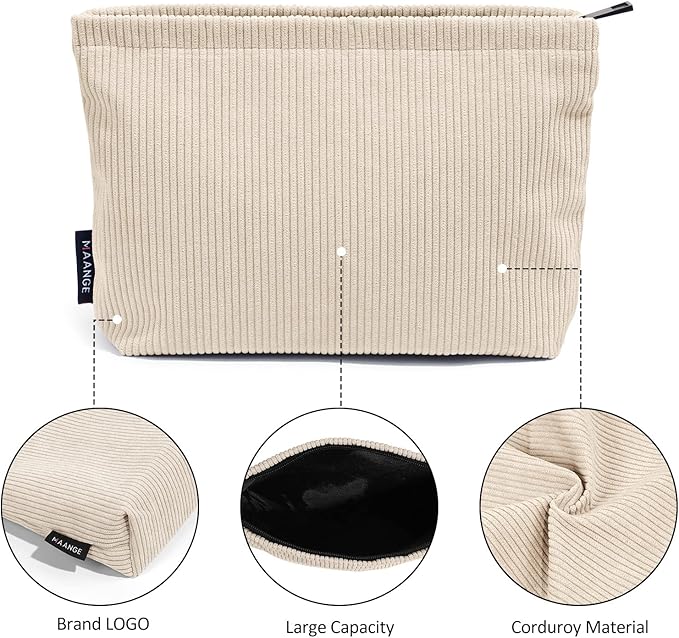 MAANGE Cosmetic Bags for Women Small Makeup Bag for Purse Corduroy Makeup Pouch Travel Makeup Bag with Metal Zipper Make Up Bag for Travelling Preppy Stuff