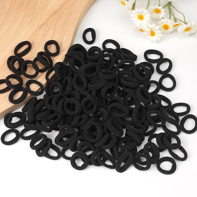 CÉLLOT Baby Hair Ties, Black Nylon Toddler Hair Ties for Girls, Kids Seamless Hair Bands, Girls Elastic Ponytail Holders, Diameter 0.8 Inch