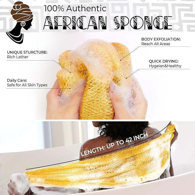 African Net Sponge Authentic - Exfoliating Back Scrub Bath Sponge with Knots - Afro Scrub Body Scrubber Exfoliator Washcloth - African Body Care Daily Use Shower Essentials