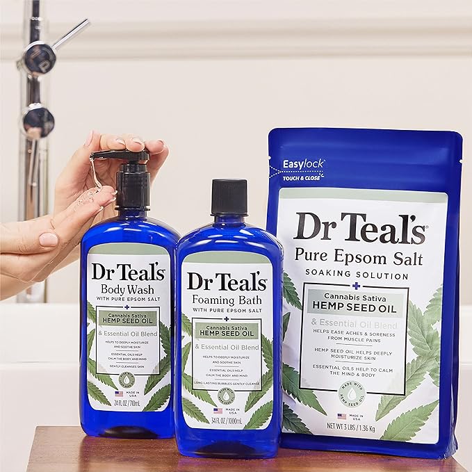 Dr Teal's Body Wash with Pure Epsom Salt, Cannabis Sativa Hemp Seed Oil, 24 fl oz (Pack of 4)