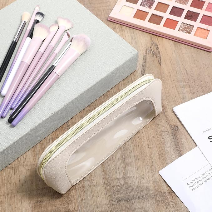 Clear Makeup Bag PU Leather Mini Makeup Pouch Transparent Portable Makeups Brush Case Travel Cosmetic Bag Waterproof Cosmetic Organizer Pouch with Zipper for Women Travel Office Home Makeups Storage