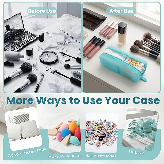 Cotton Pad Swab Travel Case – 2-in-1 Portable Waterproof Qtips Dispenser for Cotton Square Pad & Qtip, Floss, Bobbi Pin, Nail Kit, Hair Accessories Organizer TSA Compliance – VISFRESH (Blue)