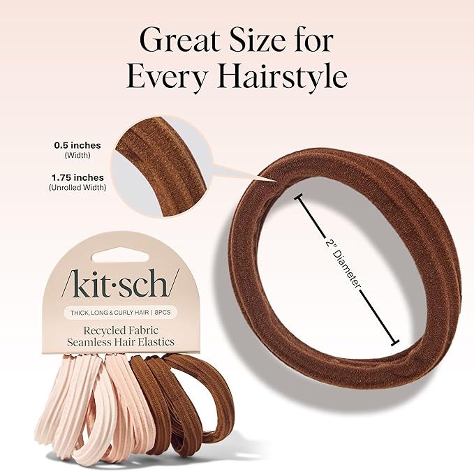 Kitsch Seamless Hair Ties No Damage - Stretchable Hair Bands for Strong All-Day Hold, Ponytail Holders | Hair Accessories for Girls | Ideal Gifts for Women - Rosewood 8 Pcs