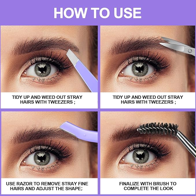 FANDAMEI Eyebrow Scissors, Eyebrow Kit, Eyebrow Tweezers for Women, Eyebrow Razor, Eyebrow Brush. Eyebrow Kit for Men with Leather Case. Eyebrow Scissors for Women Facial Hair Ingrown Hair Removal