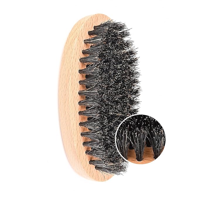 Beard Brush and Comb Set, Boar Bristle Hair Beard Brush Kit with Small Leather Travel Toiletry Bag Case for Men, Include Men's Wooden Mustache Comb & Nose Hair Scissors
