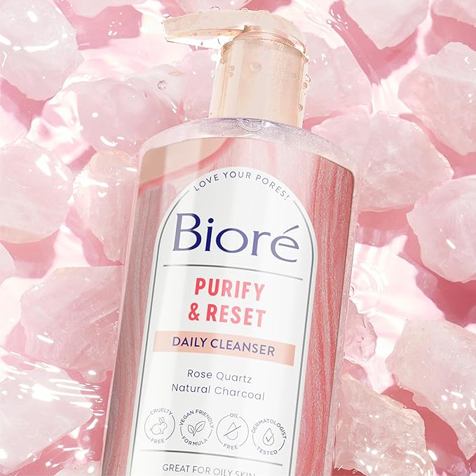 Bioré Rose Quartz + Charcoal Daily Purifying Cleanser,Oil Free Facial Cleanser Energizes Skin,Dermatologist Tested and Cruelty Free,6.77 oz,(Pack of 2)