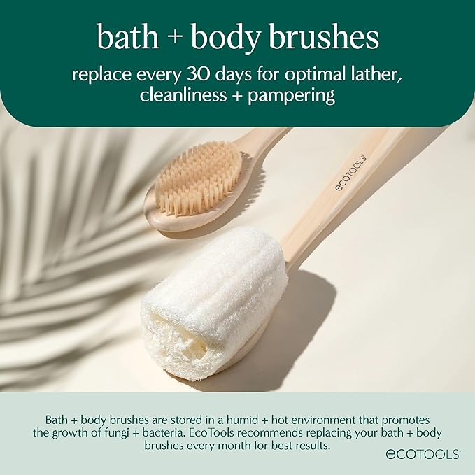EcoTools 2-in-1 EcoPouf Bath Brush, Loofah Brush for Bath & Shower, with Long Handle & Recycled Netting for Cleansing & Exfoliating, Back Brush for Men & Women, Eco-Friendly & Cruelty-Free, 1 Count