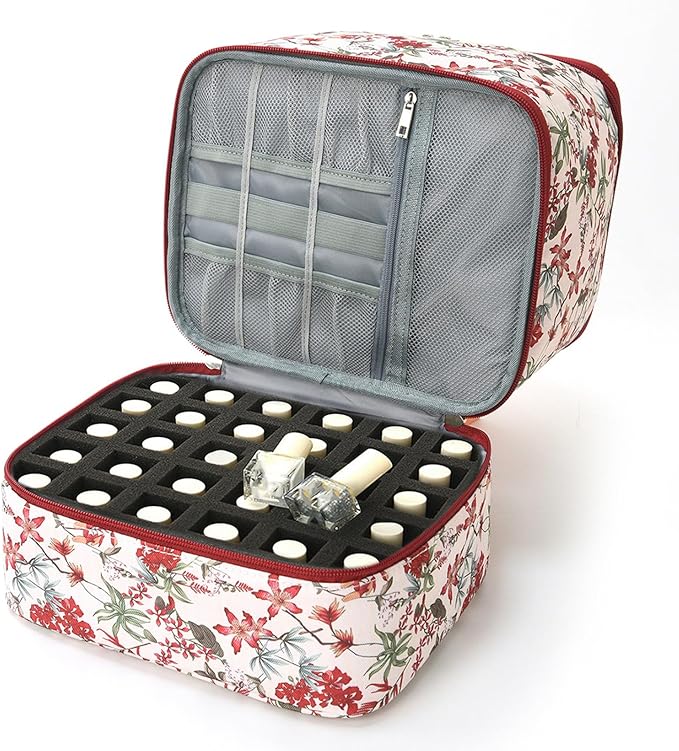 hibear Nail Supplies Organizer Nail Polish Storage Holds 30 BottlesNail Polish Storage Holds 30 Bottles Nail Kit Case Makeup Bag Vanity Case for Women (RED FLOR)