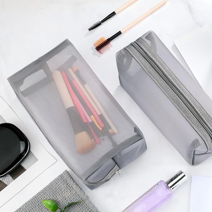 6 Pieces Mesh Makeup Bags Mesh Cosmetic Bag Portable Travel Organizing Zipper Pouch Toiletries Makeup Pouches for Home Office Travel Accessories