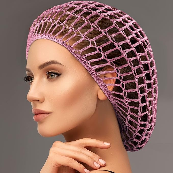 Waydress 2 Pieces Mesh Hair Net Rayon Knit Snood Women Crocheted Sleep Cap (Purple and Pink)