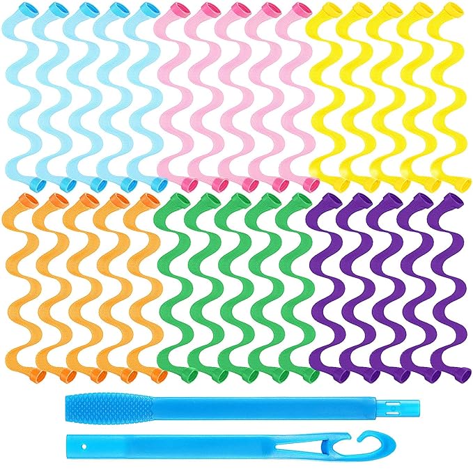 30 Pieces Hair Curlers Kit for Women and Girls, Wave Style Spiral Curls No Heat Rollers with Hooks for Long Hairstyles (30 cm/ 11.8 Inch)
