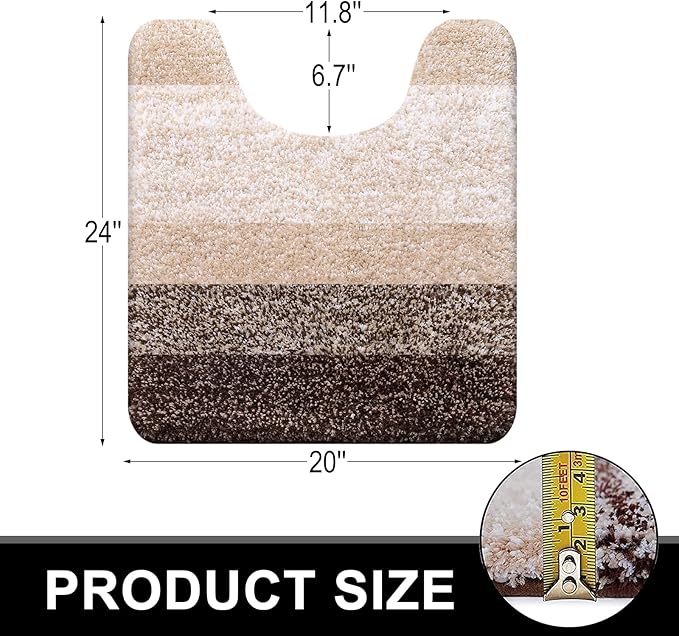 OLANLY Bathroom Rugs Sets 3 Piece, Soft Absorbent Microfiber Bath Mats and U-Shaped Contour Toilet Rug, Plush Shaggy Bath Mat Set for Bathroom (47"x20"+24"x16"+24"x20", Brown)