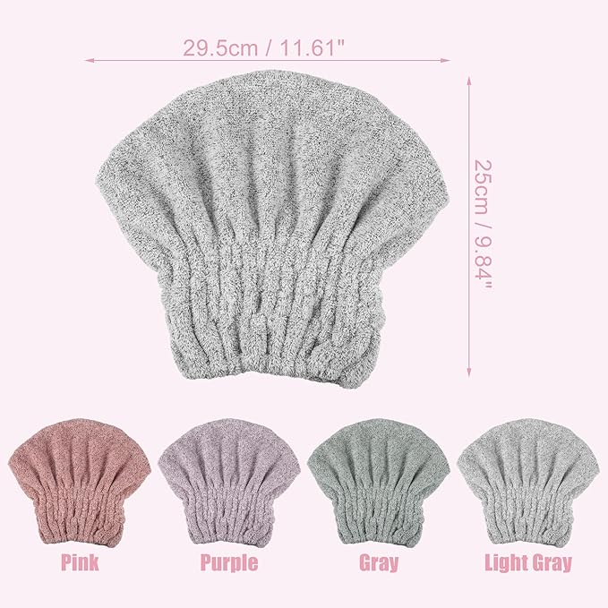 VOCOSTE Charcoal Fiber Hair Drying Towel Dry Cap, Lightweight Strong Absorbent, for After Bath Drying Hair, Light Gray