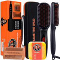 Beard Straightener for Men Kit - Includes Portable Heated Beard Brush, Beard Soap, Pearwood Comb, & Storage Case