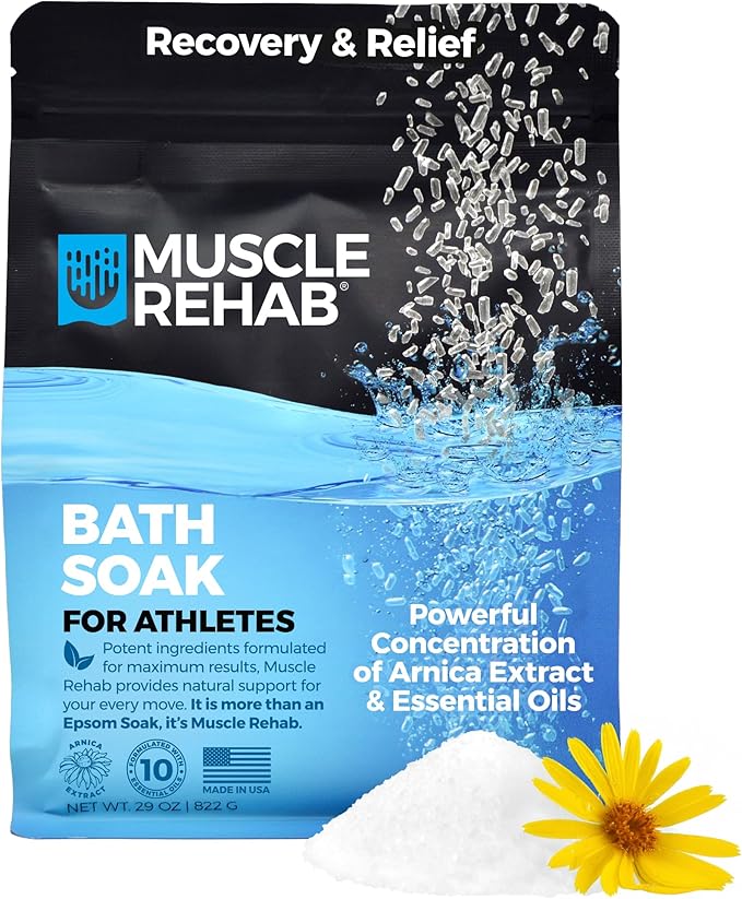 Epsom Salt Bath Soak 29 oz with Arnica - Fast-Dissolving Bath Salts for Muscle Relief and Recovery - Cooling Formula - Made in USA