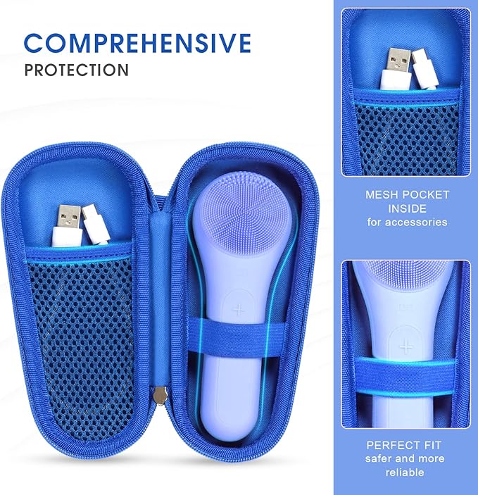 Hard Carry Case Compatible with NågraCoola CLIE Sonic Facial Cleansing Brush, Waterproof Case Storage Carrying Holder Fits for Silicone Face Scrubber and Charging Cable (Box Only), Blue