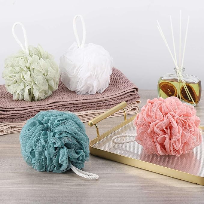 BTYMS 4 Pcs Loofah Sponge 60g/pc Mesh Pouf Bathing Sponges Bath Scrunchies Shower Puff