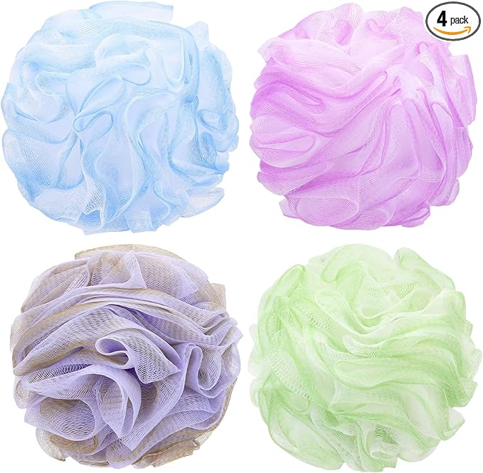 Tbestmax 4 Pack Bath Sponge Pouf Shower Loofah Body Scrubber Exfoliator, 60g/Piece - 4 Colors