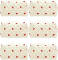 PAZIMIIK 6PCS Vintage Quilted Makeup Bag SET Cosmetic Pouch for Brushes Pencils and Travel Make Up Accessories for Women and Girls Gauze Strawberry