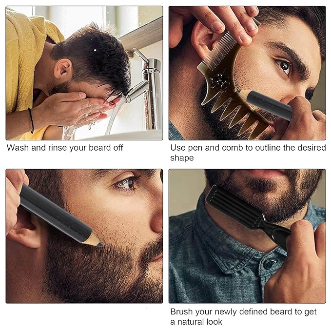 Beard Pencil, Premium Barber Pencil Beard Shaper with Built in Sharpener Edge Hairline Razor Trace Pencils Beard Guide Beard and Hairline, Professional Shaping Tool for Men (Black)