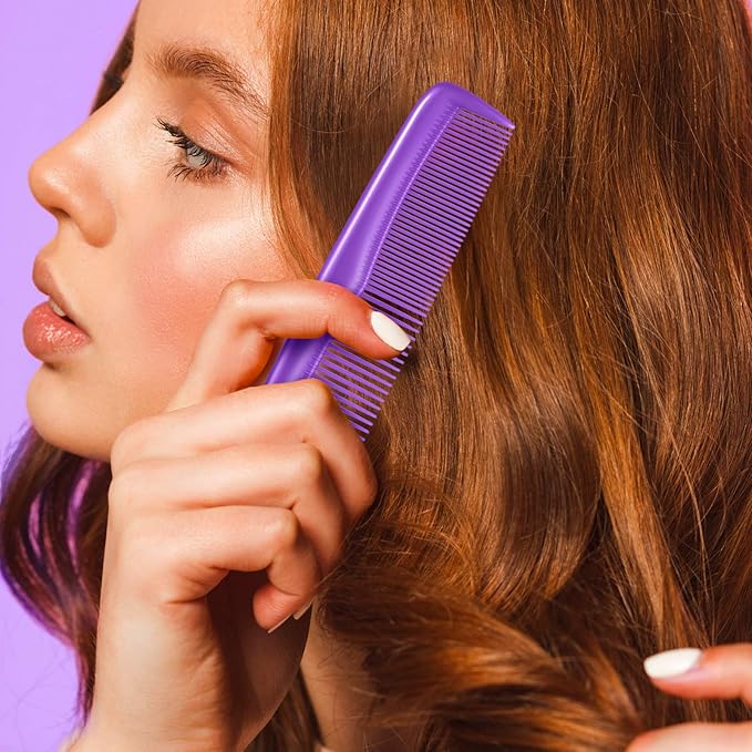 Leinuosen 12 Pieces Hair Combs Set Pocket Plastic Fine Tooth Dressing Comb for Women and Men, Peines Para Cabello(Purple)