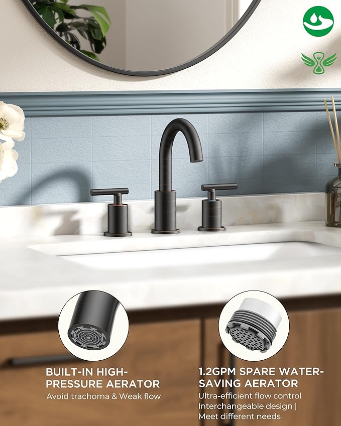 FORIOUS Oil Rubbed Bronze Bathroom Faucets 3 Hole, 8 in Widespread Bathroom Sink Faucet Bronze with Pop Up Drain, 3 Piece Vanity Faucet ORB with 24" CUPC Supply Hoses, 6" to 10" Sink Restroom Remodel