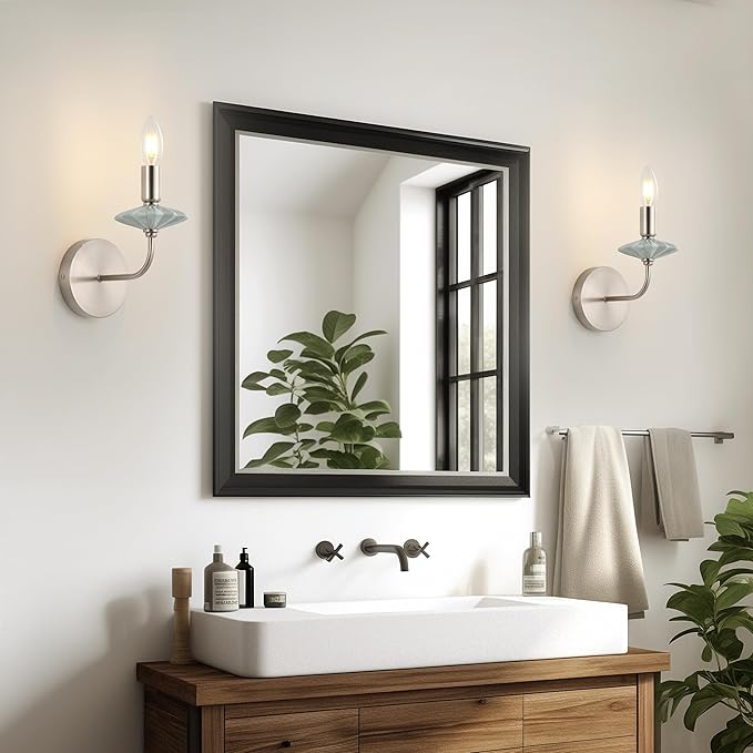 Modern Retro Wall sconces Set of Two with Green Ceramic Flower Decoration,Brushed Nickel Wall Lights, Hardwired Vintage Vanity Light for Bathroom, Living Room, Bedroom, and hallways.