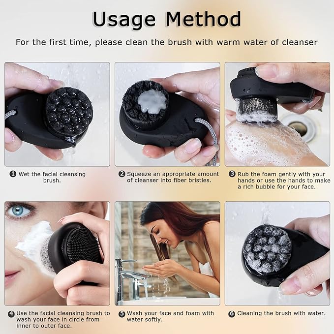 Silicone Face Scrubber Double Side, Handheld Facial Cleansing Brush 2 in 1 Face Cleanser Brush for Deep Cleansing and Exfoliating, Blackhead Makeup Removal 2 Pcs (Black, Purple)