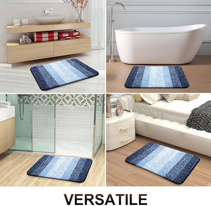 OLANLY Bathroom Rug Set 2 Piece, Soft Absorbent Microfiber Bath Rug Set, Non-Slip, Machine Wash Dry, Plush Shaggy Bath Mats for Bathroom (30"x20"+24"x16", Navy)