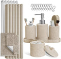 Clara Clark Beige Bathroom Set - Bathroom Sets with Shower Curtain and Rugs, 21PC Bathroom Accessory Set, Shower Curtain Set with Soap Dispenser & Toothbrush Holder