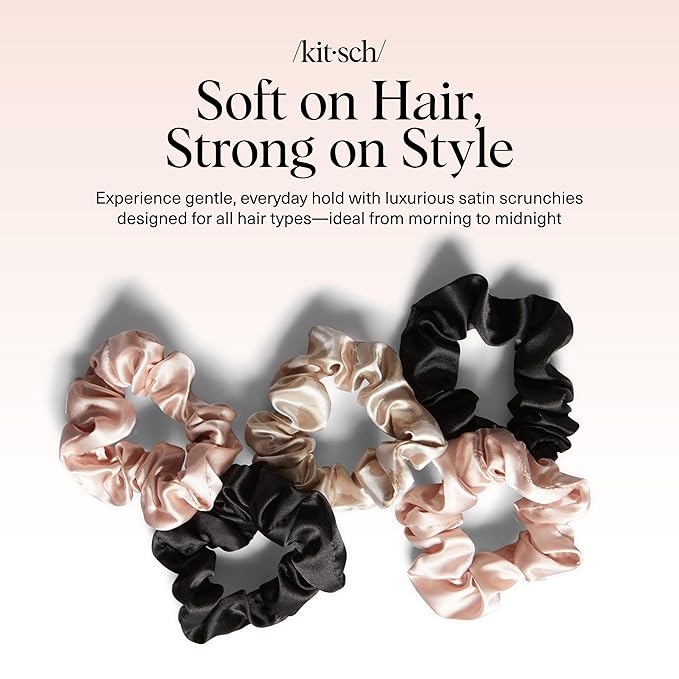 Kitsch Satin Scrunchies for Women - No Crease, Frizz Control | Softer Than Silk Scrunchies Gentle On Hair Scrunchies for All Hair Types | Stylish Hair Accessories College Essentials - Assorted, 5pcs