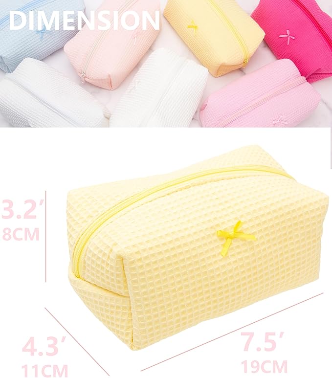 PAZIMIIK Cozy Makeup Bag Travel Cosmetic Bag for Women Soft Toiletry Bag Aesthetic Makeup Organizer Portable Large Zipper Pouch for Skincare Beauty Accessories Brushes Waffle Check Yellow