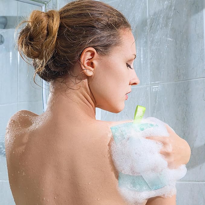 Evridwear Exfoliating Body Scrubber Heavy Exfoliating Bath Sponges for Men Women Shower Exfoliator Dead Skin Remover Loofah for Cleansing 3 Count Value Pack (Macaroon)