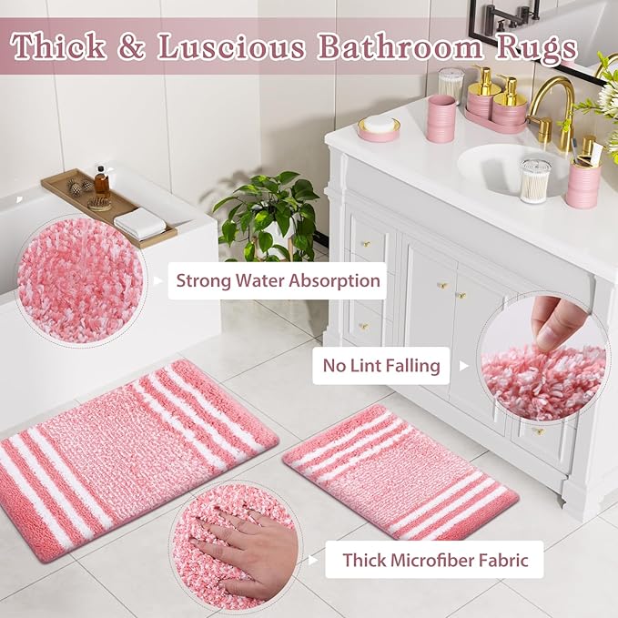 Bathroom Set - Bathroom Sets with Shower Curtain and Rugs, 25PC Bathroom Accessory Set, Pink Bathroom Accessories Set with Trash Can, Soap Dispensers