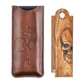 Men's Pocket Folding Wooden Beard Comb with Leather Travel Case,Green Sandalwood Hair Combs Set for Men (Skeleton)