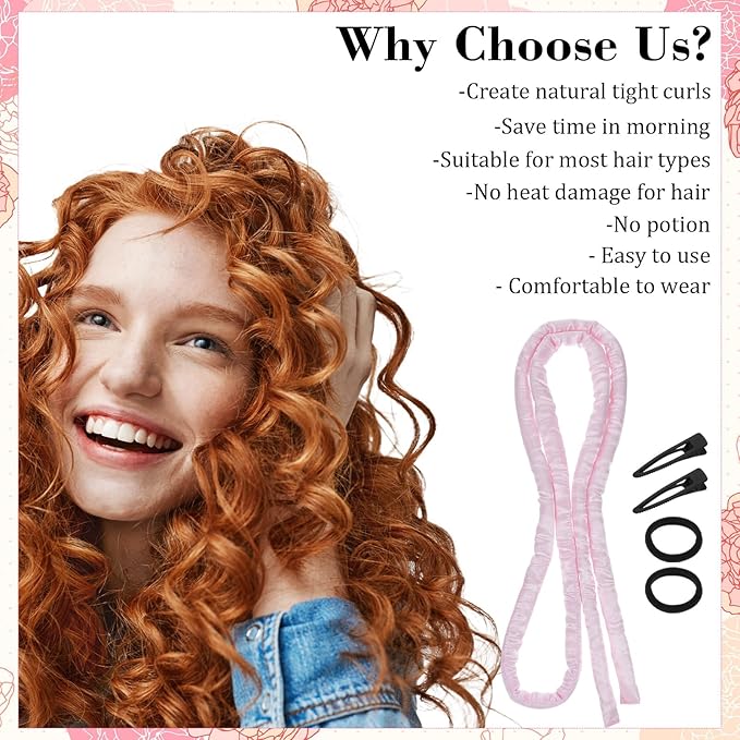 Heatless Curling Rod Headband, Heatless Curls Overnight Headband for Short Long Hair No Heat Overnight Curls with Thin Curlers to Sleep In Lazy Natural Soft Wave DIY