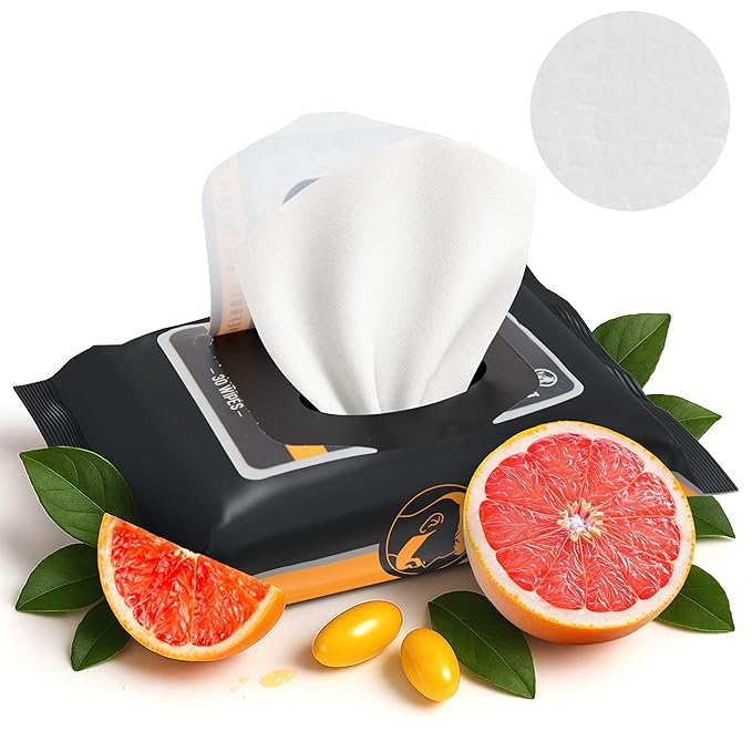 The Nobleman Energizing Face + Body Cleansing Wipes 60 Ct – With Grapefruit & Vitamin C – Reviving, Cooling & Refreshing – Extra-Thick Premium Wipes, Strong, Durable & Tear-Resistant for Confident Use