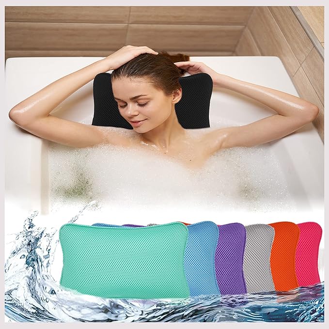 Bathtub Bath Pillow - Spa Pillow with Headrest Cushion - Hot Tub Pillow - Neck and Head Rest Support for Bath or Shower - Bath Stuff Accessories(New Black)
