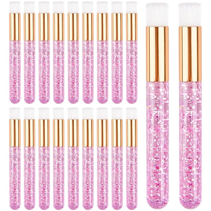 TUZAZO 20 Pieces Pink Lash Shampoo Brushes - Glitter Crystal Eyelash Extension Cleanser Brushes - Nose Pore Deep Cleaning Brush for Blackhead Removing Facial Cleansing (Pink)