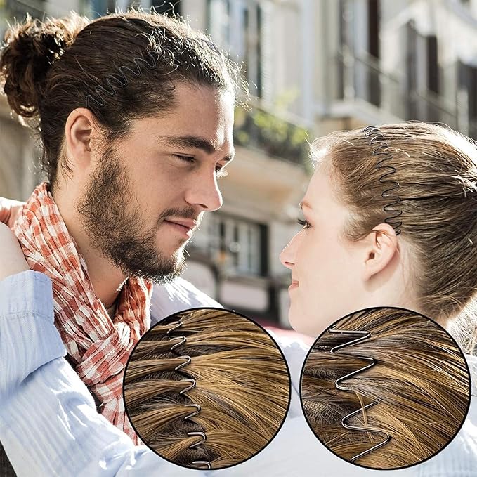 Metal Headband for Men & Women, Adjustable Wavy Zigzag Hair Bands, Non-Slip Elastic Metal Headbands for Sports, Workout, Running, Yoga Comfortable Unisex Hair Hoop (3 Pack)