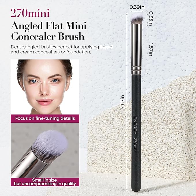 ENERGY Under Eye Concealer Brush Mini Flat Angled Kabuki Foundation Brush with Synthetic Bristles for Concealing Blending Setting Buffing with Powder Liquid Cream Cosmetics Vegan Makeup Brushes