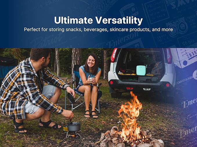 Emerson EFC-5001 Portable XL Mini Fridge Cooler for 12 Cans, 8L Capacity, AC/DC Power Compatibility, Removable Shelf, Lightweight Design – Ideal for Home, Office, Travel, Dorms, and Outdoor Use