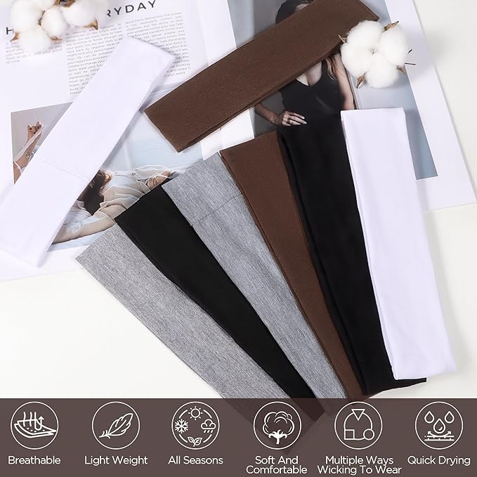 Headbands for Women, 8pcs Stretchy Non Slip Soft Cotton Cloth Hair Bands for Sports, Workout, Yoga and Running