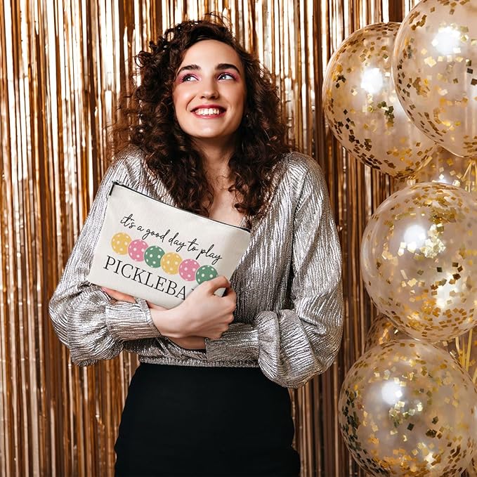Pickleball Gifts for Women, Pickleball Makeup Bag Cosmetic Pouch, Pickleball Accessories Women, Canvas Cosmetic Bags Zipper Pouch Travel Toiletry Bag, Christmas Birthday Gifts for Girls Pickle player