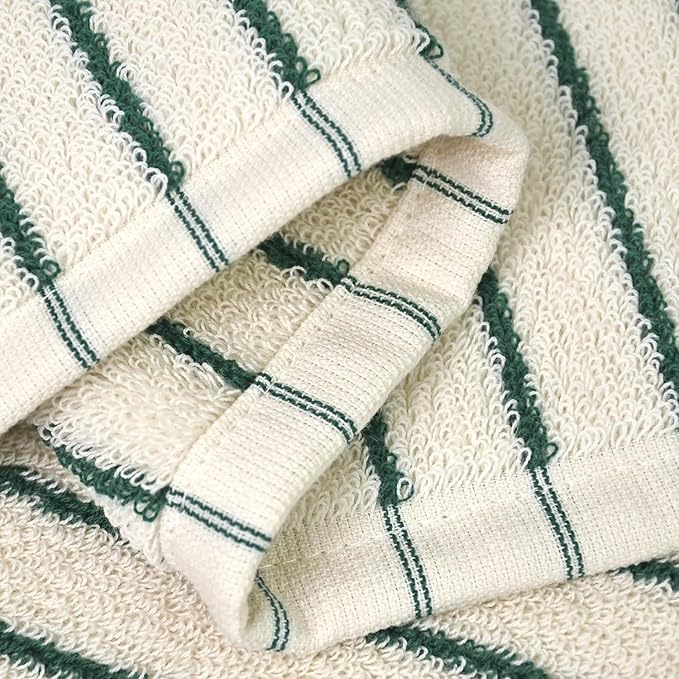 Jacquotha Striped Cotton Washcloths 4 Pack, 13” x 13” - Soft Wash Cloths for Bathroom, Kitchen, Gym, Face, Green and Cream
